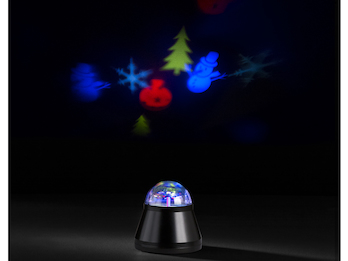 Zauberhafte LED Tischleuchte/Nachtlicht projiziert bunte Winterbilder ins Zimmer