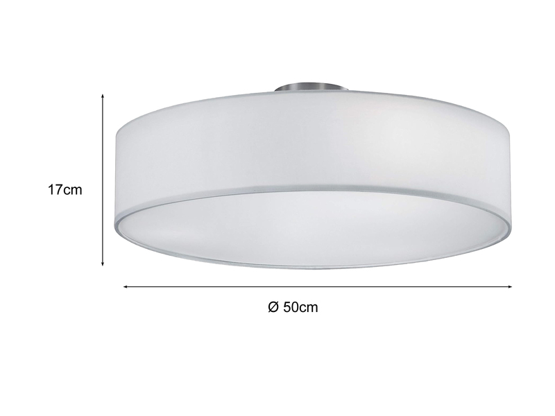 Runde LED Deckenleuchte mit Stoffschirm in Weiß Ø 50cm
