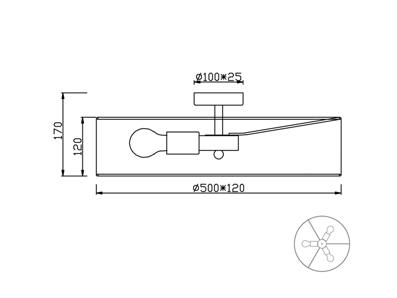 Runde LED Deckenleuchte mit Stoffschirm in Schwarz Ø 50cm