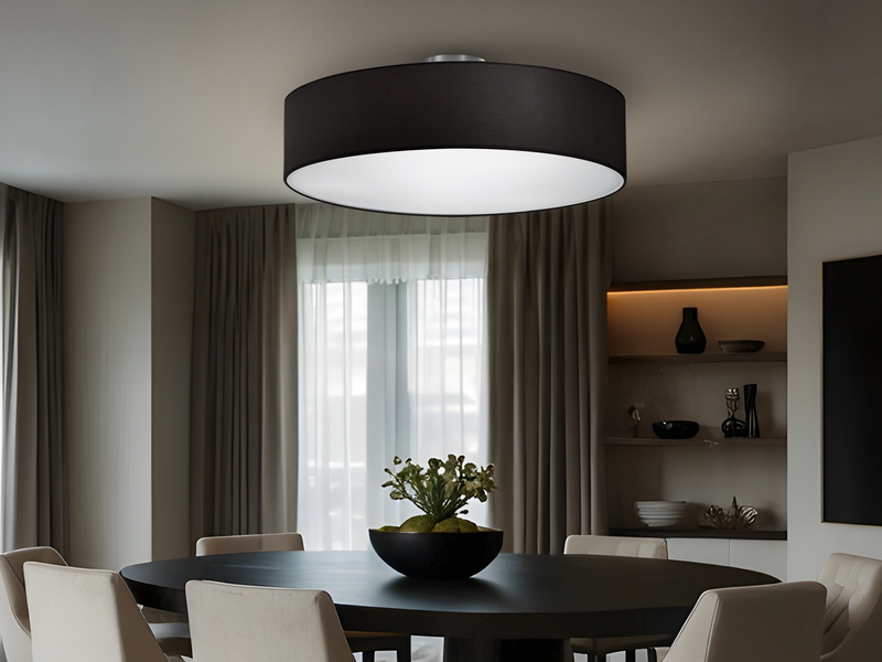 Runde LED Deckenleuchte mit Stoffschirm in Schwarz Ø 50cm
