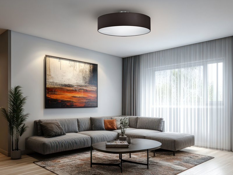 Runde LED Deckenleuchte mit Stoffschirm in Schwarz Ø 50cm