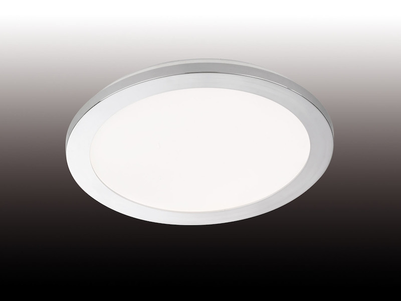 Dimmbares LED Deckenleuchtenset: 2 IP44 Deckenschalen Ø 30cm, Chrom / Acryl weiß