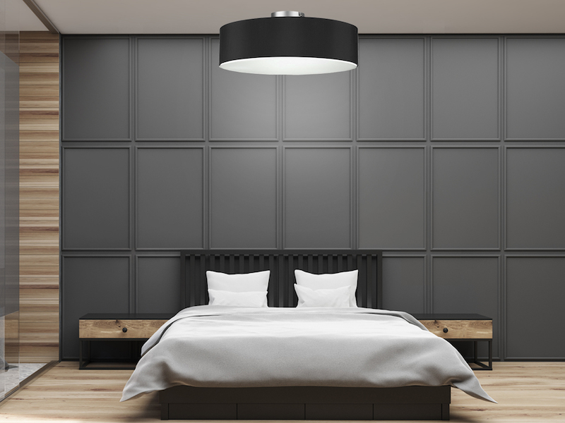 Schöne runde Deckenlampe mit Textilschirm als Schlafzimmerlampe 