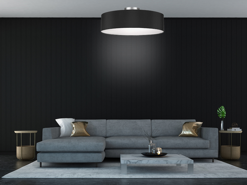Runde Deckenleuchte Lampenschirm Stoff in Schwarz schöne Wohnzimmerlampe