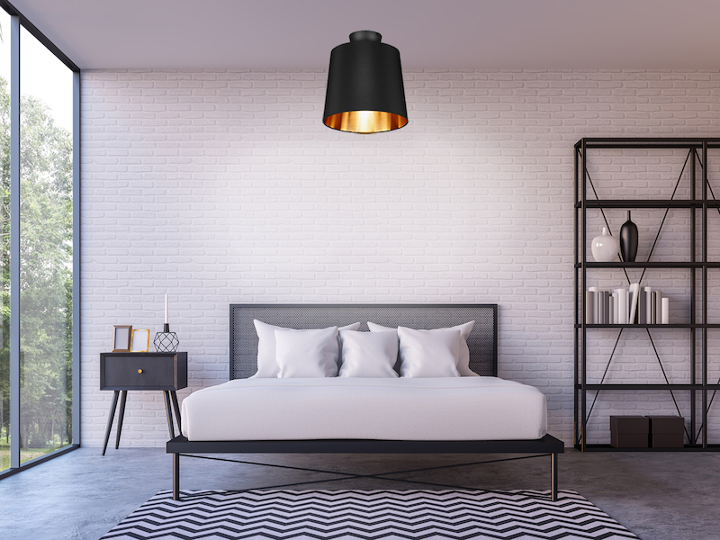 Schöne Deckenlampe mit Textilschirm in Schwarz / Gold als Schlafzimmerlampe