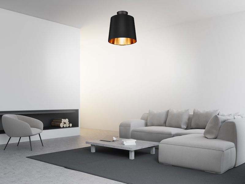 Klassische Deckenleuchte mit Stoff Lampenschirm Schwarz / Gold für Wohnzimmer Beleuchtung