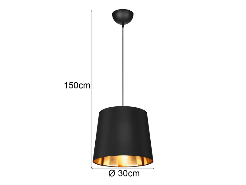 Pendelleuchte LAUREA 1-flammig mit Stoff-Schirm Schwarz Gold, Ø 30cm