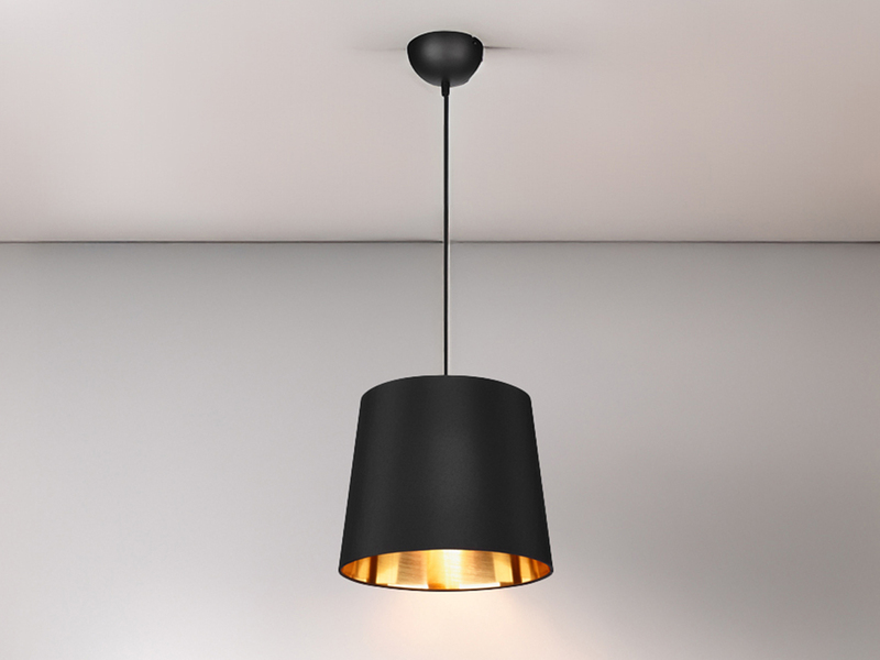 Pendelleuchte LAUREA 1-flammig mit Stoff-Schirm Schwarz Gold, Ø 30cm