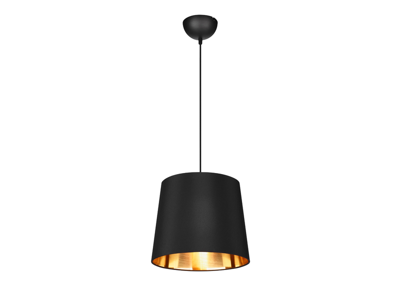 Pendelleuchte LAUREA 1-flammig mit Stoff-Schirm Schwarz Gold, Ø 30cm