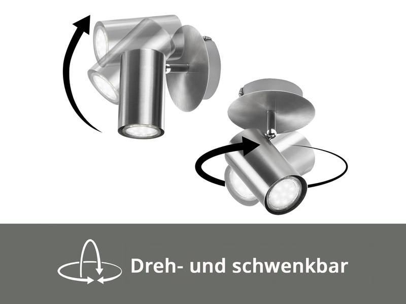 Moderner Wandstrahler FAINAS Silber, Spot schwenkbar mit GU10 LED, Breite 11cm