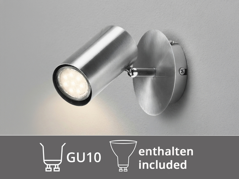 Moderner Wandstrahler FAINAS Silber, Spot schwenkbar mit GU10 LED, Breite 11cm