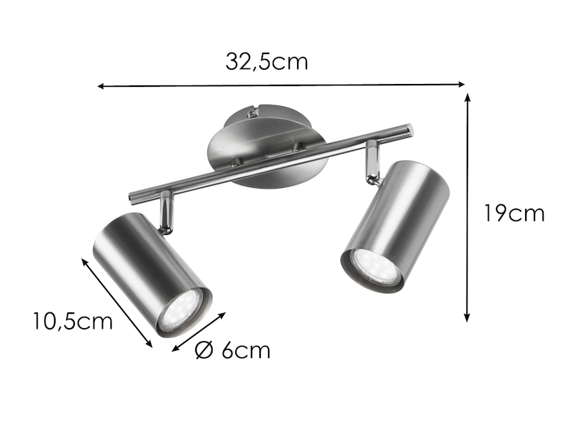 Moderner LED Deckenstrahler FAINAS 2-flammig Silber matt, Breite 32,5cm