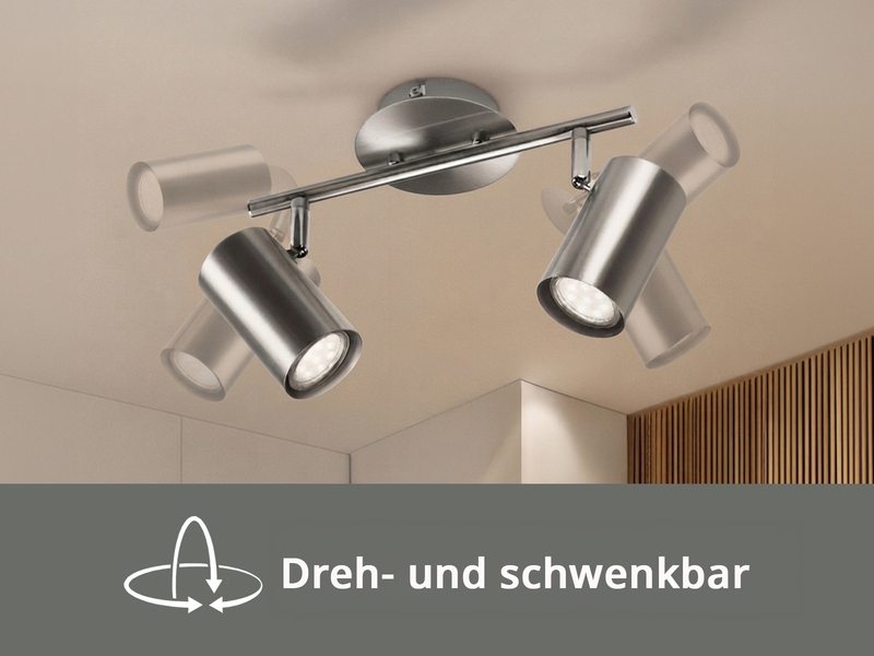 Moderner Deckenstrahler FAINAS 2-flammig Silber mit GU10 LED, Breite 32,5cm