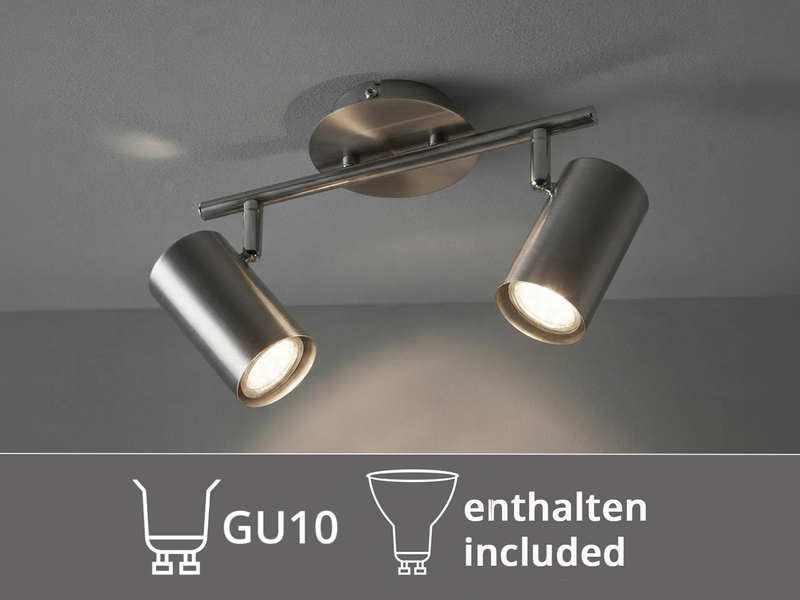 Moderner Deckenstrahler FAINAS 2-flammig Silber mit GU10 LED, Breite 32,5cm