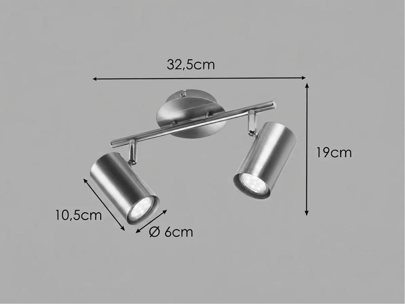Moderner Deckenstrahler FAINAS 2-flammig Silber mit GU10 LED, Breite 32,5cm