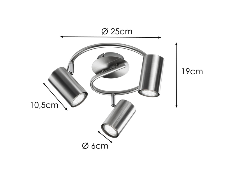 Moderner LED Deckenstrahler FAINAS 3-flammig Silber matt, Ø 25cm