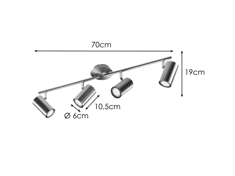 Moderner Deckenstrahler FAINAS 4-flammig Silber mit GU10 LED, Breite 70cm