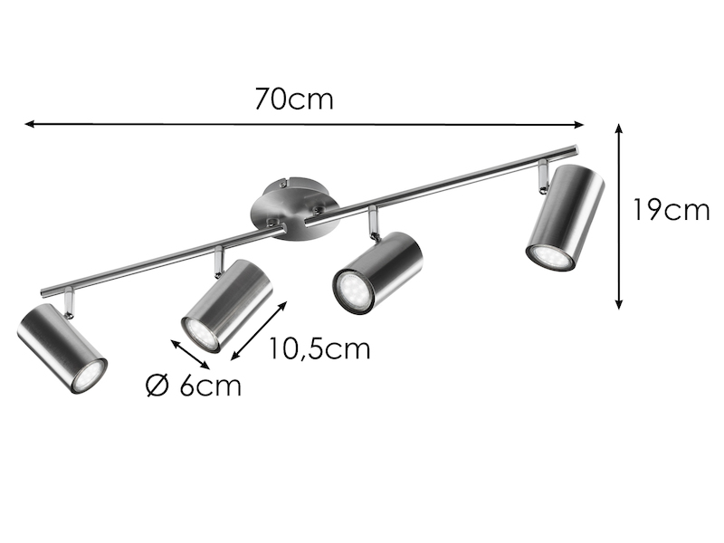 Moderner LED Deckenstrahler FAINAS 4-flammig Silber matt, Breite 70cm
