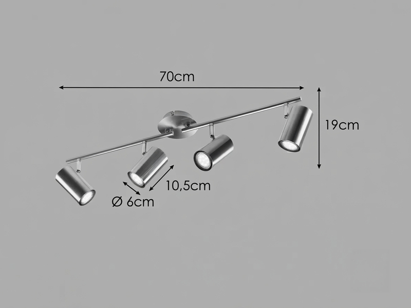 Moderner Deckenstrahler FAINAS 4-flammig Silber mit GU10 LED, Breite 70cm
