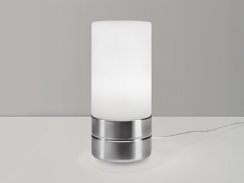 Kleine Tischlampe SARNO mit Touch Dimmer und E14 Glasschirm, Höhe 20cm