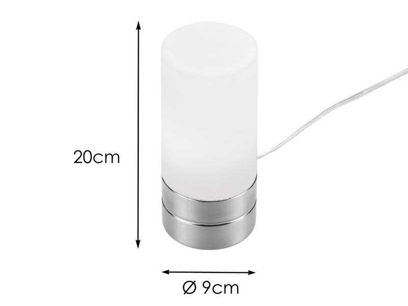 Kleine Tischlampe SARNO mit Touch Dimmer und E14 Glasschirm, Höhe 20cm