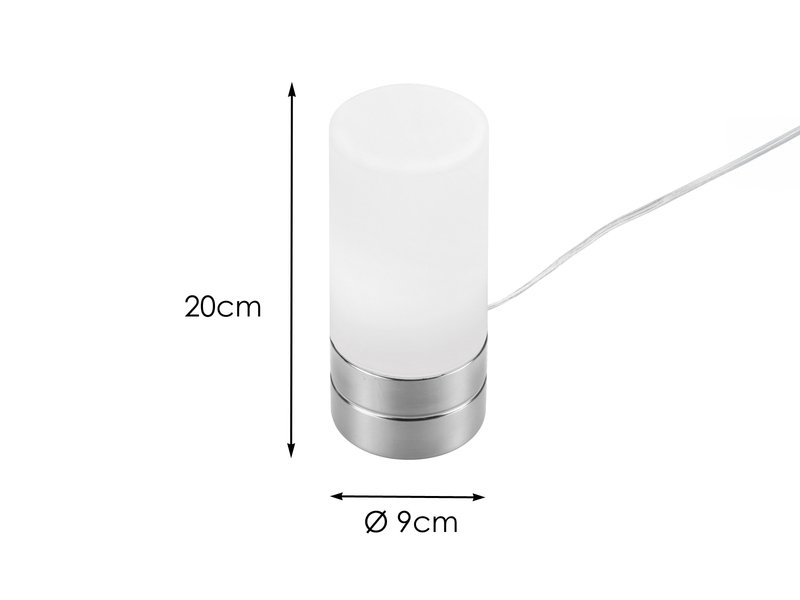 Kleine Tischlampe SARNO mit Touch Dimmer und Glasschirm, Höhe 20cm