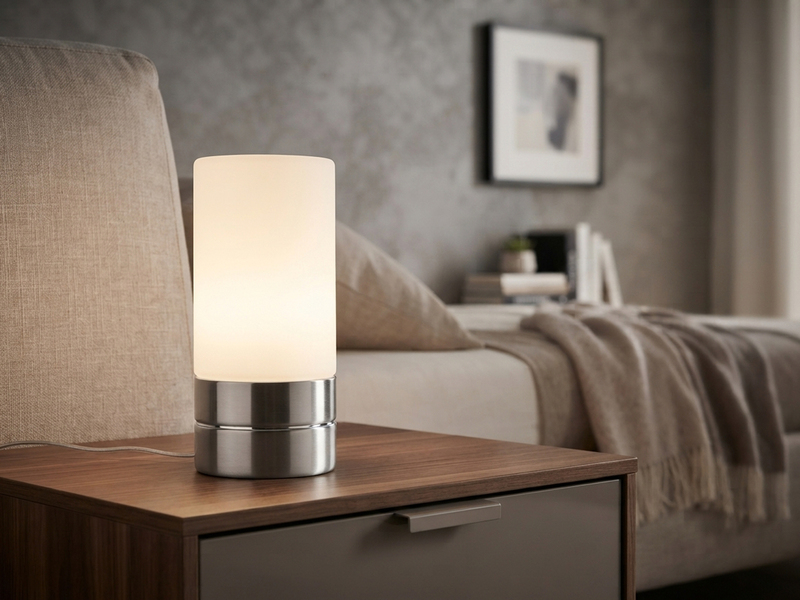Kleine Tischlampe SARNO mit Touch Dimmer und E14 Glasschirm, Höhe 20cm