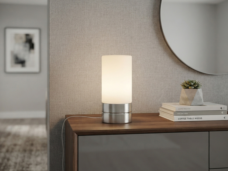 Kleine Tischlampe SARNO mit Touch Dimmer und E14 Glasschirm, Höhe 20cm