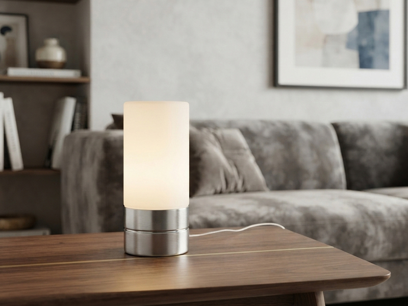 Kleine Tischlampe SARNO mit Touch Dimmer und E14 Glasschirm, Höhe 20cm