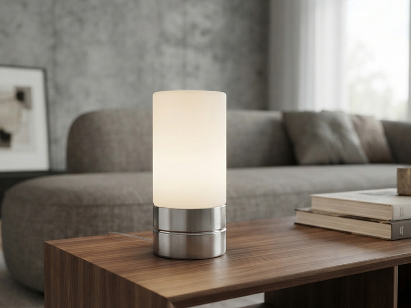 Kleine Tischlampe SARNO mit Touch Dimmer und E14 Glasschirm, Höhe 20cm