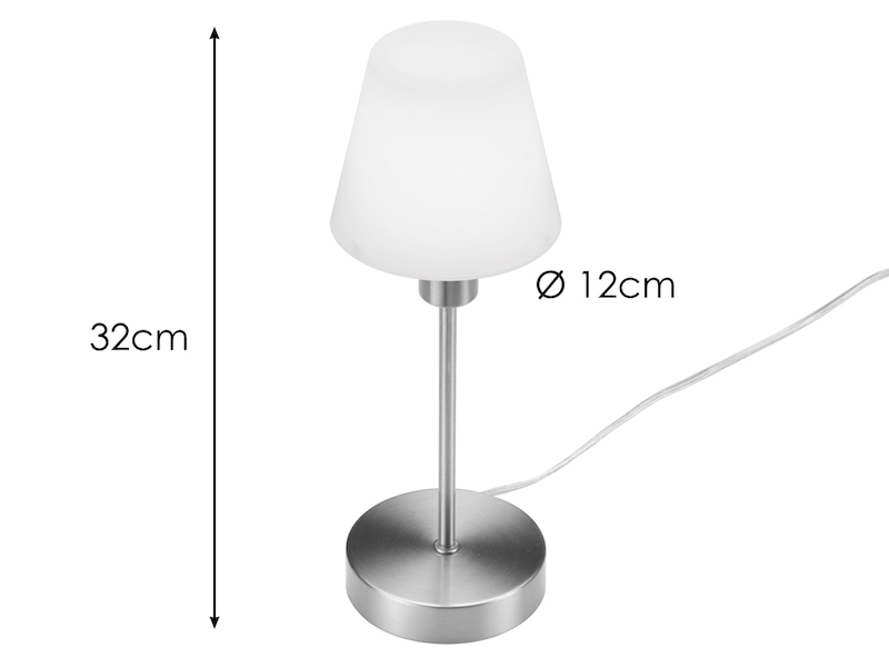 Tischleuchte MATHA mit Touch Dimmer - Glasschirm weiß, Höhe 32cm