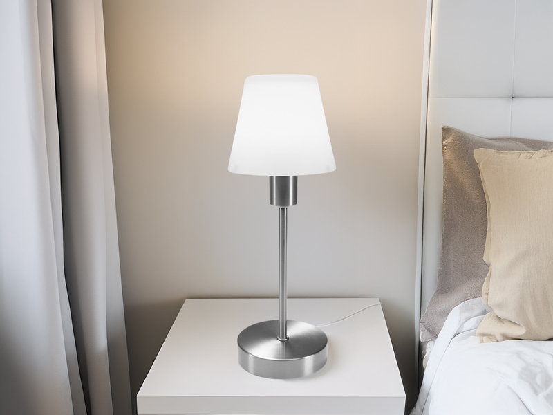 Tischlampe MATHA mit Touch Dimmer & E14 Glas Lampenschirm Weiß, Höhe 32cm