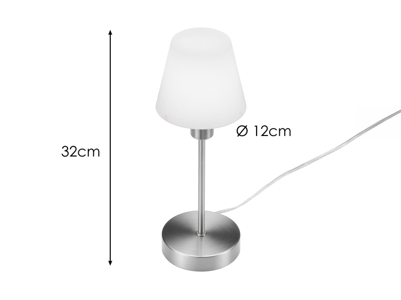 Tischlampe MATHA mit Touch Dimmer & E14 Glas Lampenschirm Weiß, Höhe 32cm