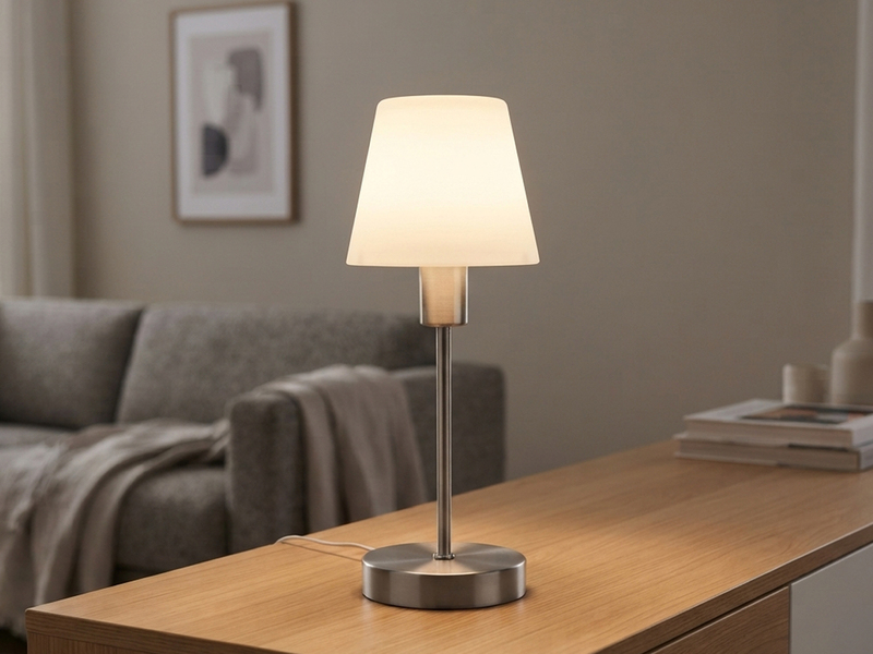 Klassische Tischleuchte mit 3-Stufen Touch Dimmer & Glasschirm in Opal Weiß
