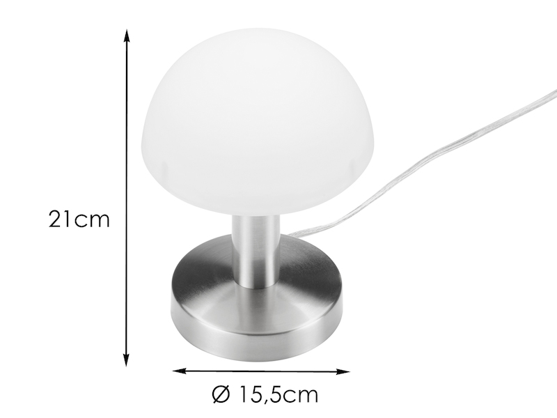Tischleuchte WARIN mit Glasschirm Opal Weiß, über Touch dimmbar, Höhe 21cm