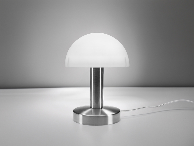 Kleine Tischlampe WARIN mit Glasschirm Weiß per Touch dimmbar, Höhe 21cm