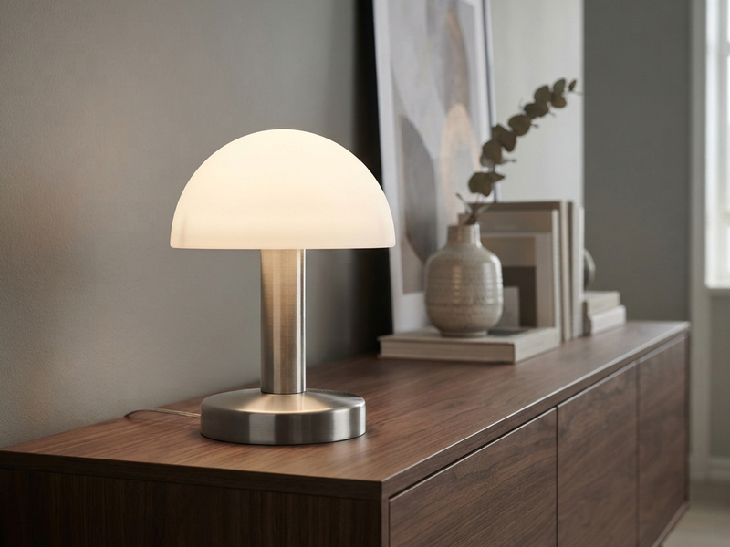Kleine Tischlampe WARIN mit E14 Glasschirm Weiß per Touch dimmbar, Höhe 21cm