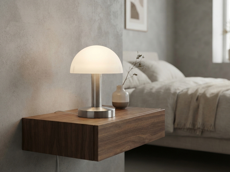 Kleine Tischlampe WARIN mit E14 Glasschirm Weiß per Touch dimmbar, Höhe 21cm