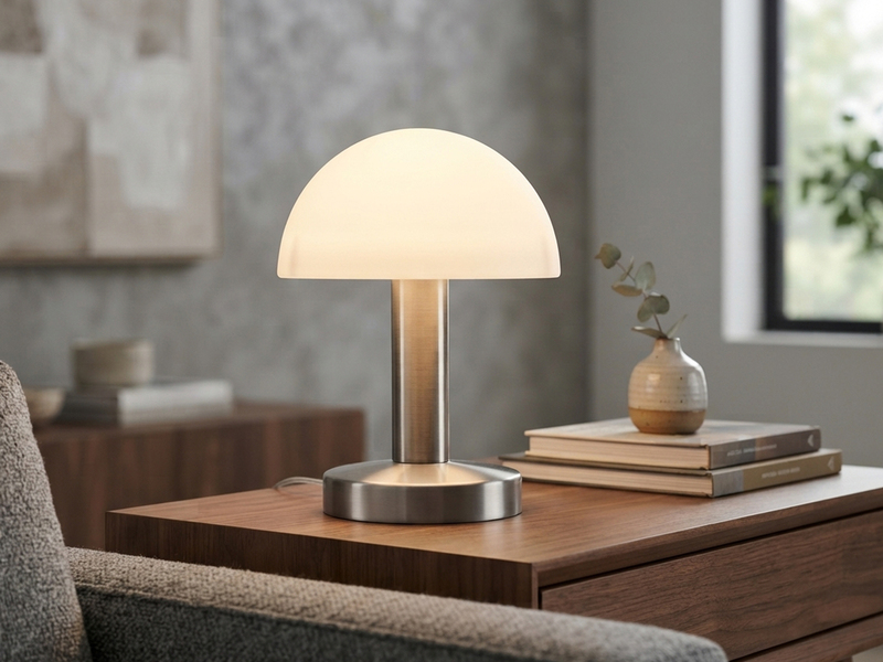 Kleine Tischleuchte mit TOUCH Dimmer & Glasschirm in Opal Weiß