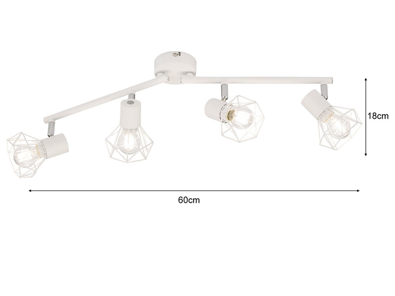 LED Deckenstrahler Weiß 4-flammig, Gitterlampe schwenkbar, Breite 60cm