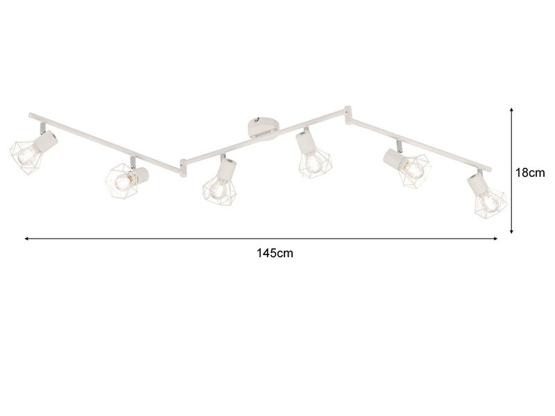 Deckenstrahler RAN Weiß 6flammig, Gitterlampe schwenkbar, 145cm lang