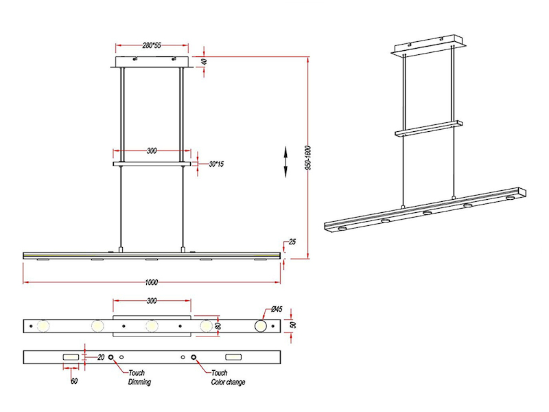 LED Pendelleuchte LACAL Silber dimmbar & höhenverstellbar, Breite 100cm