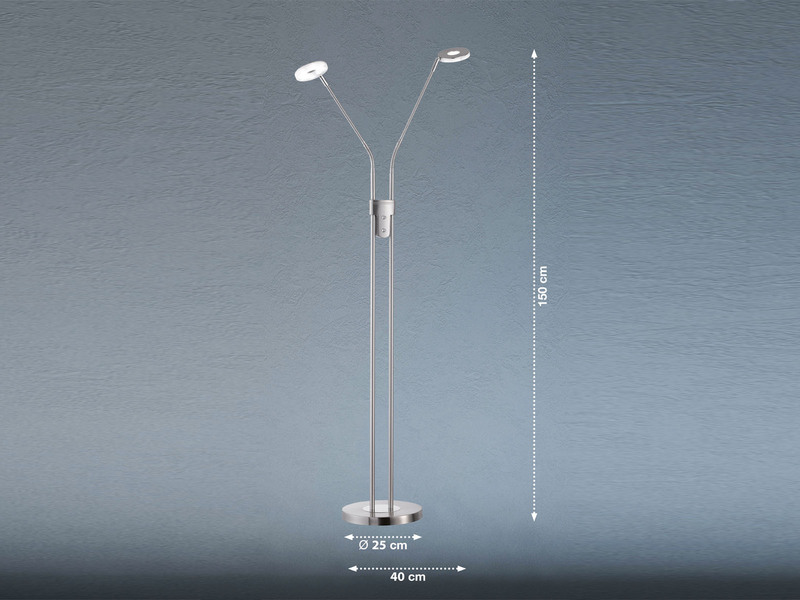 LED Stehlampe DENT Silber 2 flammig mit Dimmer - Höhe 150cm