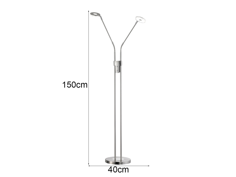 LED Stehlampe DENT Silber 2-flammig mit Dimmer, Höhe 150cm