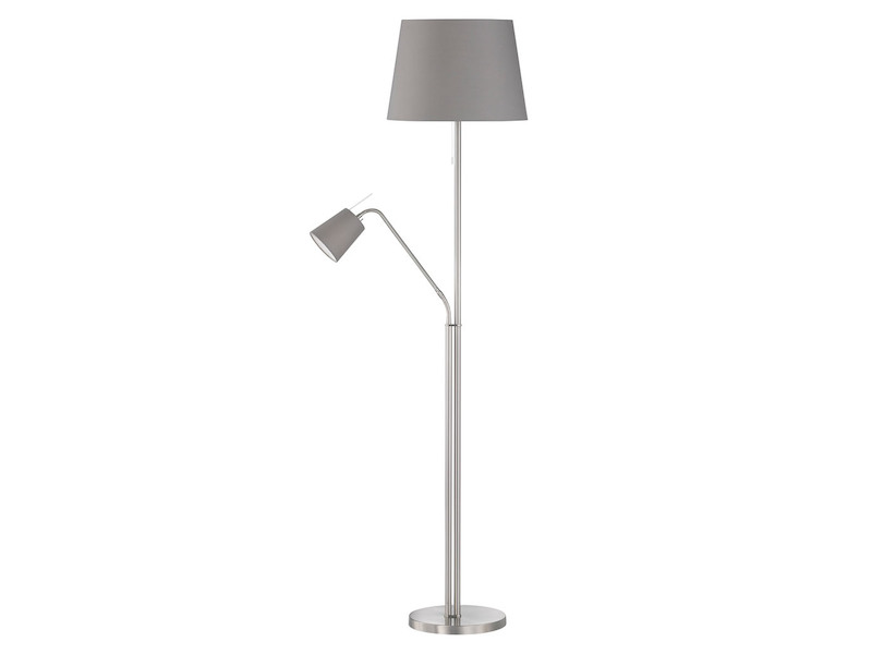 LED Stehlampe mit Leselampe & Stoff Lampenschirme Grau - Höhe 175cm