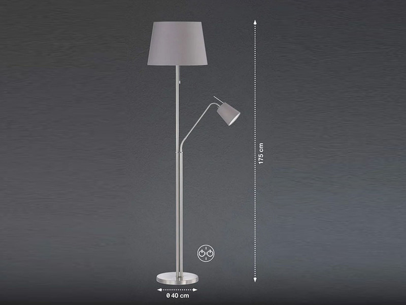 LED Stehlampe mit Leselampe & Stoff Lampenschirme Grau - Höhe 175cm
