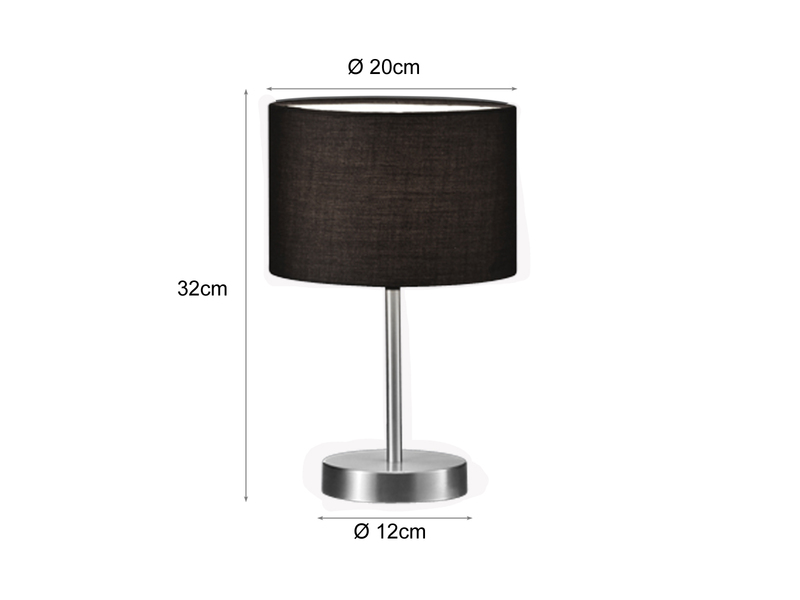 Klassische LED Tischleuchte Silber mit Stoffschirm schwarz, Höhe 32cm