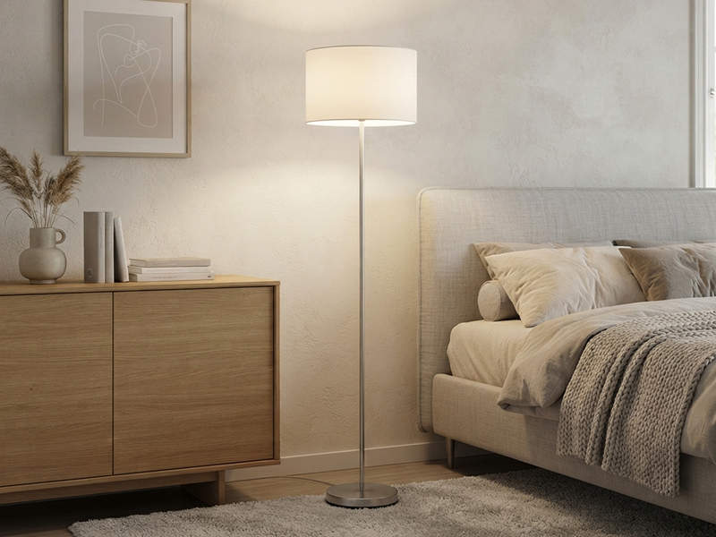 Klassische Stehlampe mit Stoffschirm Weiß & E27 LED, Höhe 160cm
