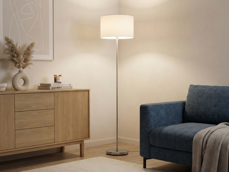 Klassische Stehlampe mit Stoffschirm Weiß & E27 LED, Höhe 160cm