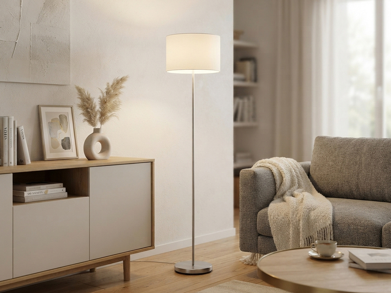 Klassische Stehlampe mit Stoffschirm Weiß & E27 LED, Höhe 160cm